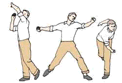 [Graphic: Overarm bowling action]